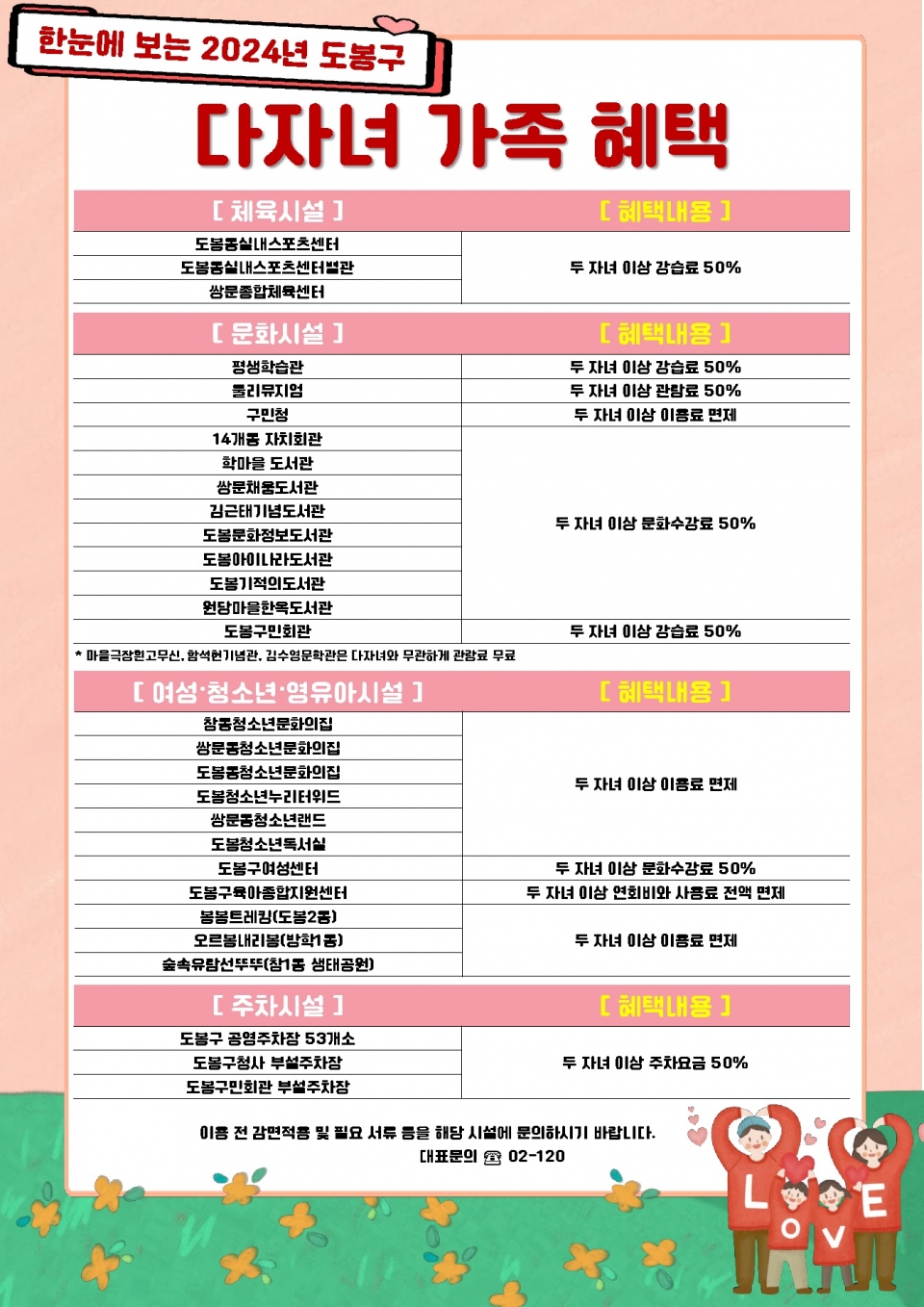 도봉구 다자녀 가족 혜택 안내 포스터