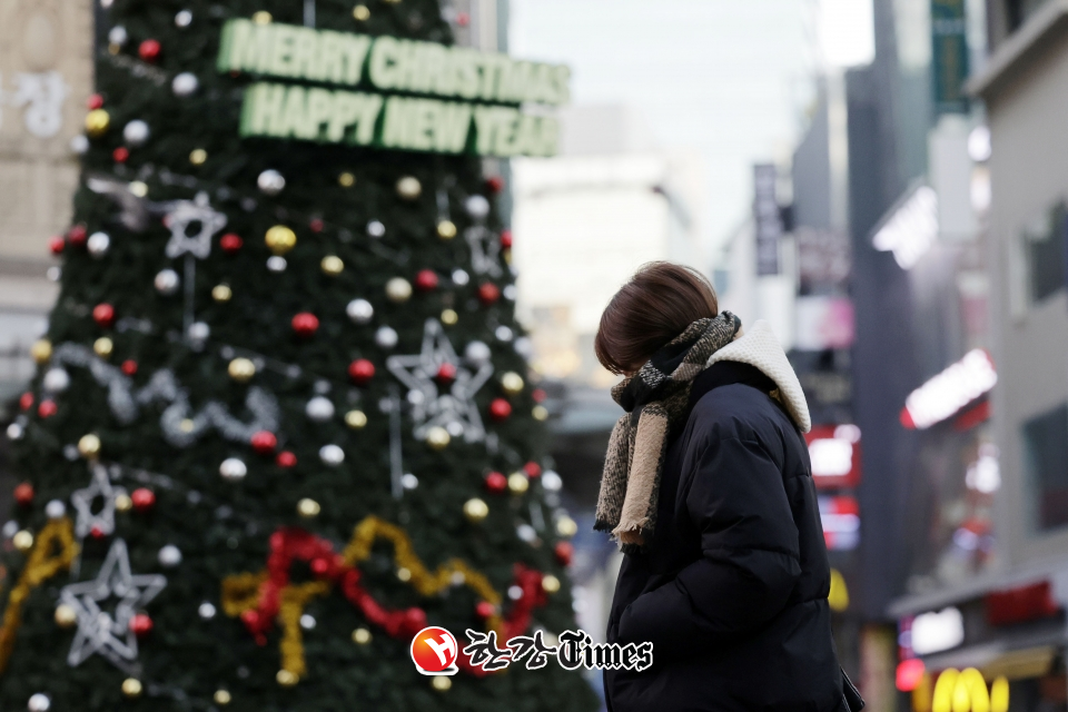 성탄절 이브 영하권 추위가 이어지고 있는 24일 오전 한 시민이 서울 명동거리를 걷고 있다. (사진=뉴시스)